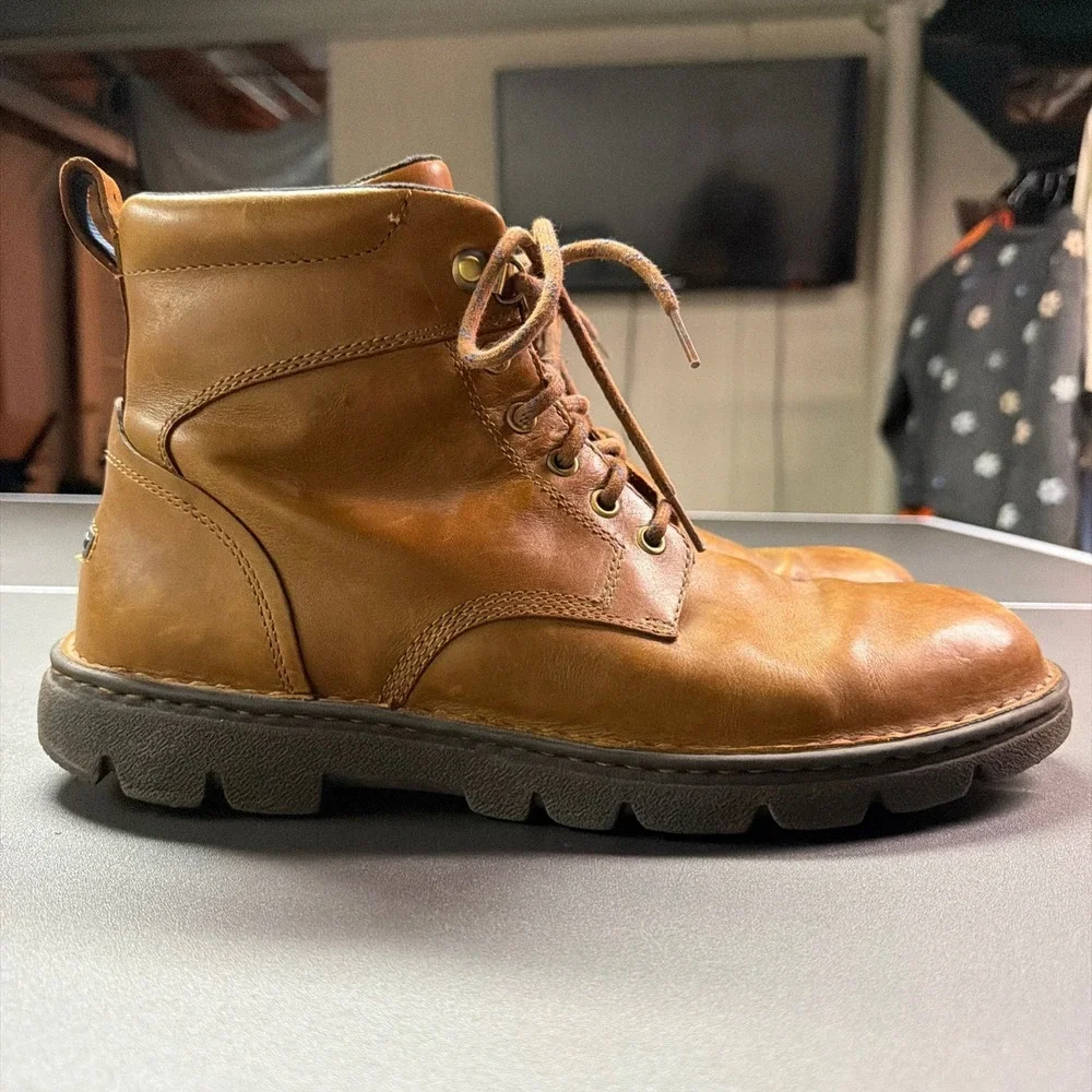 Rockport Mens‎ Tan Leather Lace Up Boots grunge Size 12 M Ankle Lug Sole Casual